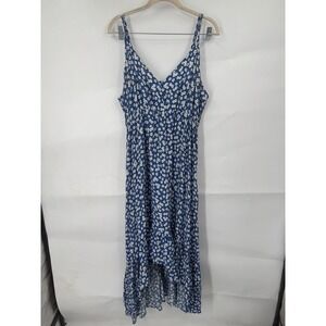 Pacific Vibes Floral Blue Midi Dress Women XXL Sundress Beach Coastal Preppy